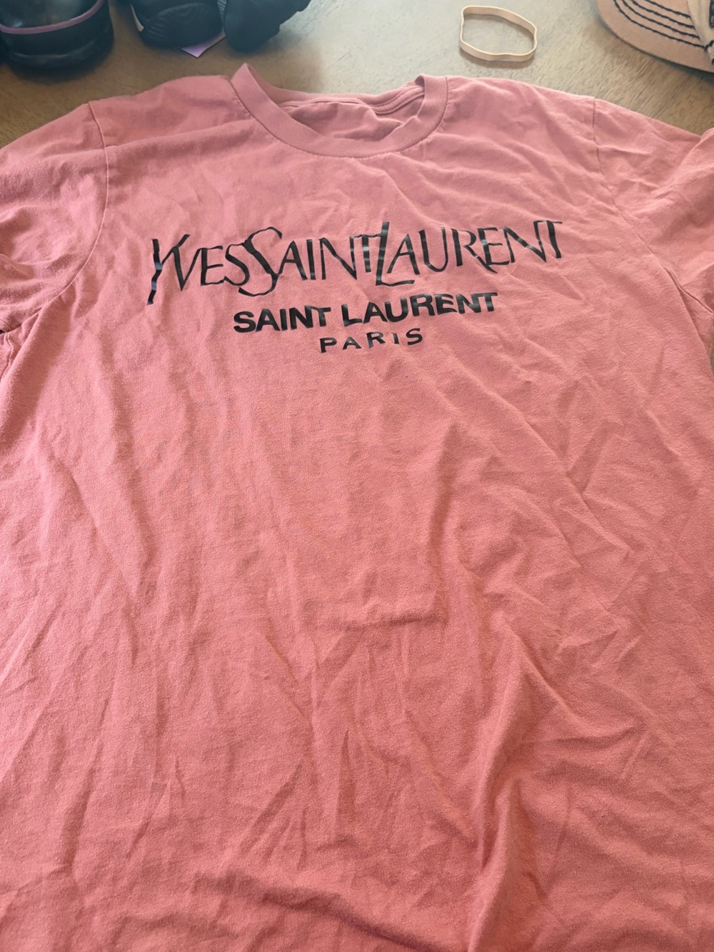 Saint Laurent Coral Pink Logo Short Sleeve Tee